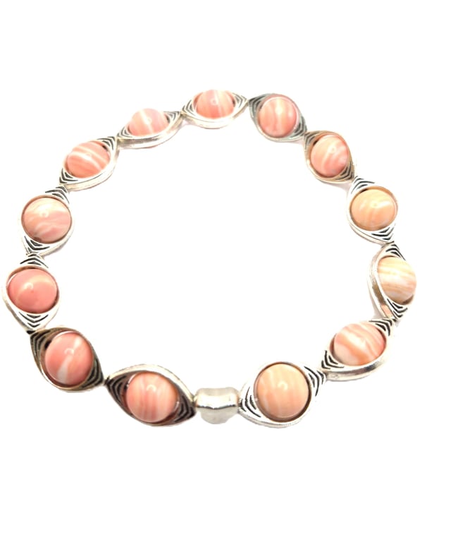 Rhodochrosite stretchy beaded bracelet with silver colured connectors