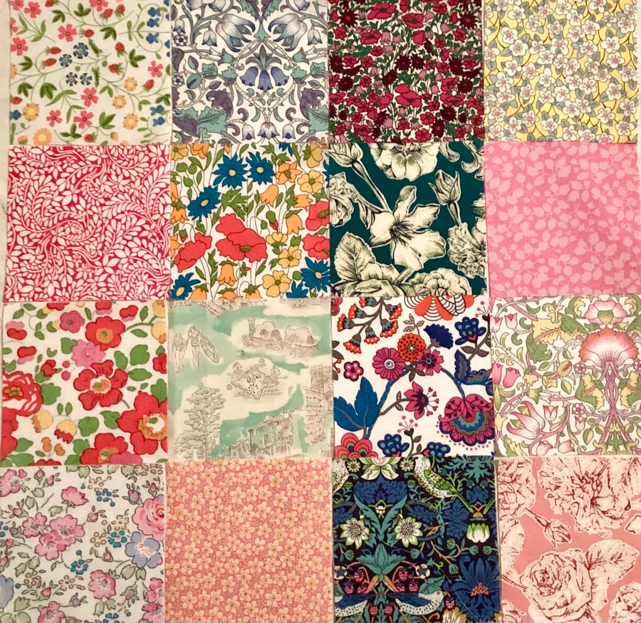 16 Liberty Fabric 3inch Squares : ALL DIFFERENT DESIGNS : Free UK Post