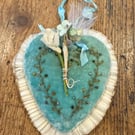 Turquoise Handmade Silk Velvet Heart Ornament