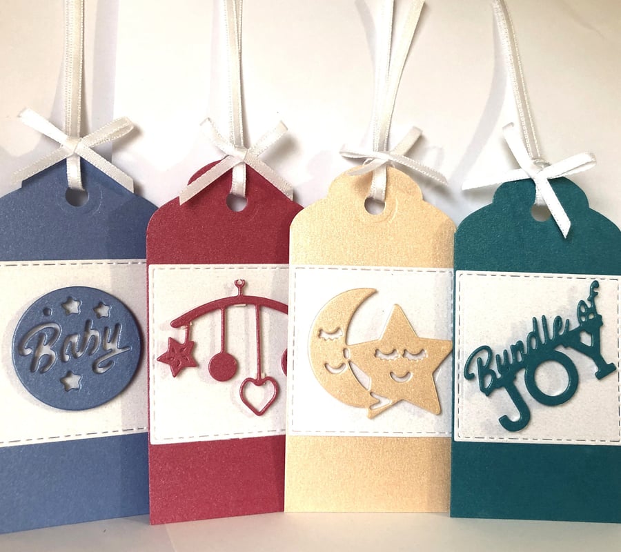Handmade Baby Gift Tags, Pearl Shimmer, Set of 4