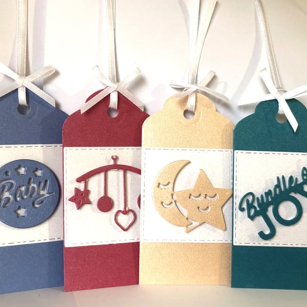 Handmade Baby Gift Tags, Pearl Shimmer, Set of 4