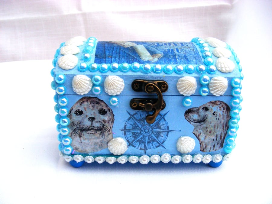 Blue sea chest keepsake or jewellery box
