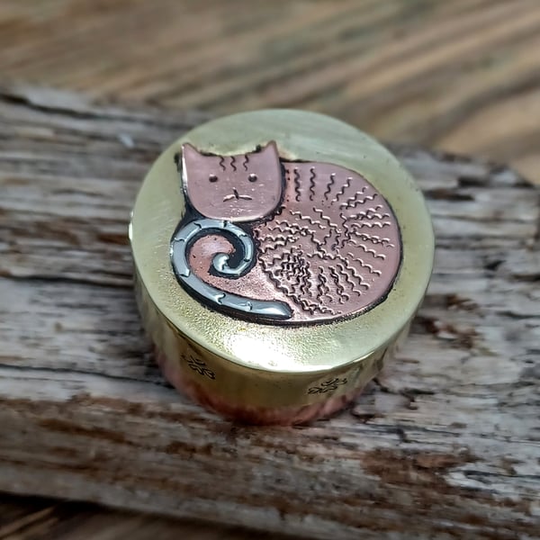 Copper box, collectable miniature copper, silver and brass stylised cat box