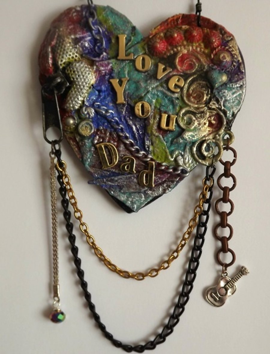 Mixed Media Father's Day,  Birthday, Hanging Heart.