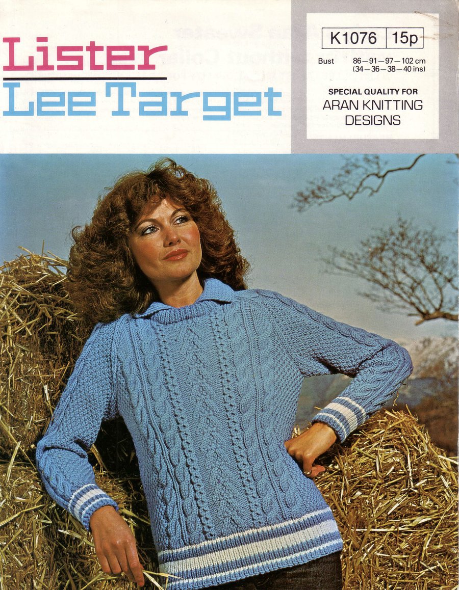 Vintage Knitting Pattern K1076: from Lister Lee, Aran Type Sweater