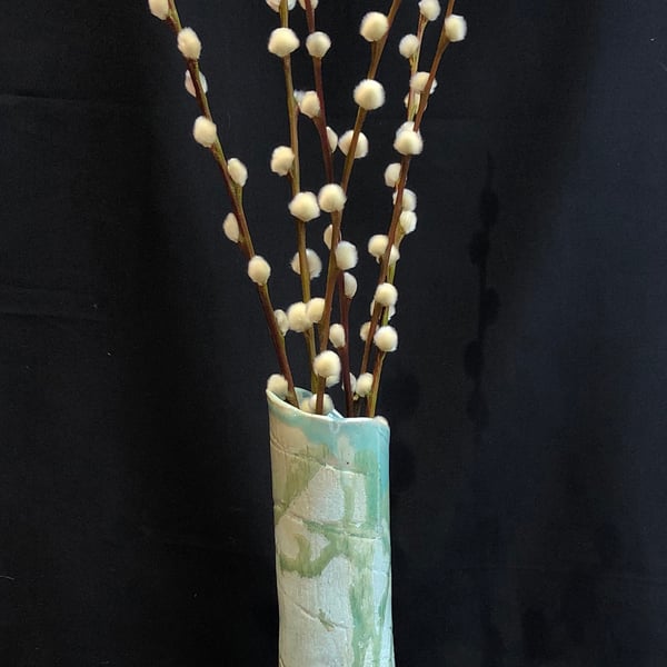 Perfectly Imperfect - Drippy glazed tall stem stoneware vase