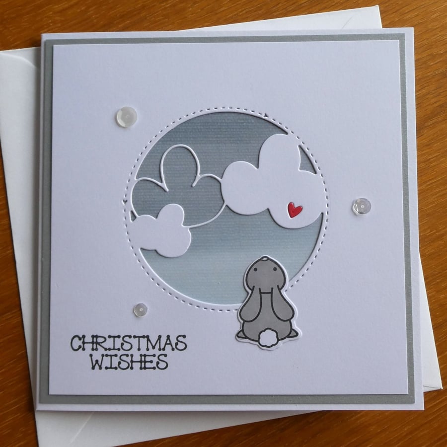 Christmas Card - Rabbit With Clouds - Stormy Blue - Christmas Wishes