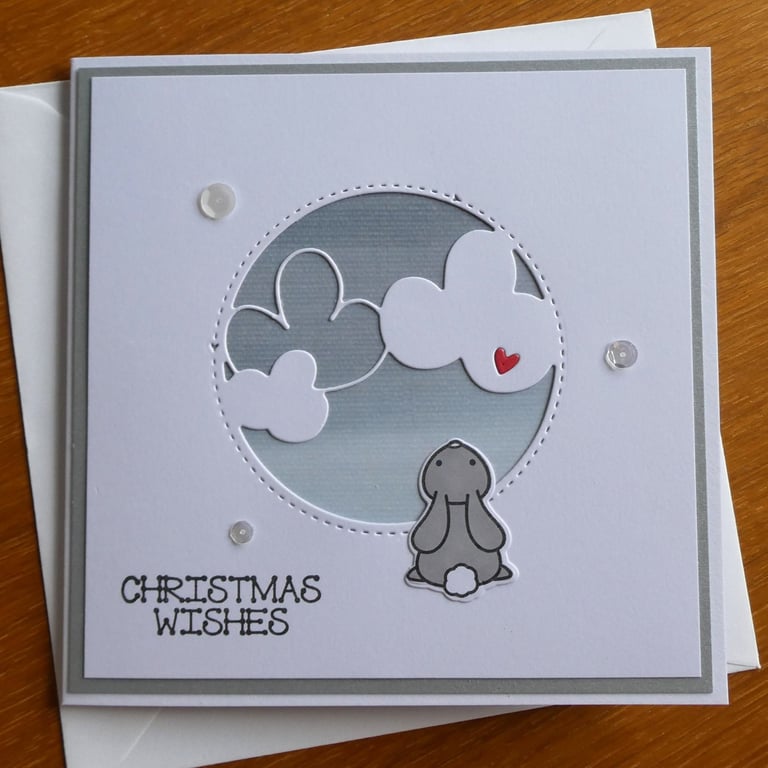 Christmas Card - Rabbit With Clouds - Stormy Blue - Christmas Wishes