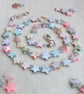 Pastel multicoloured mother of pearl star and aquamarine gemstone necklace 