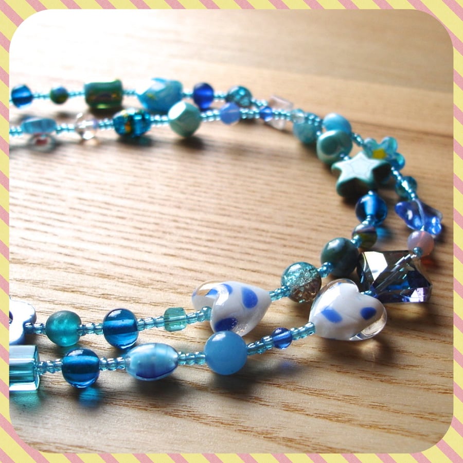 Long Blue Bead Necklace