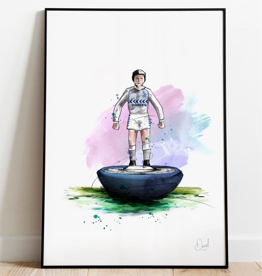 Tottenham Hotspur Subbuteo Art Print, Tottenham Drawing, spurs Illustration 