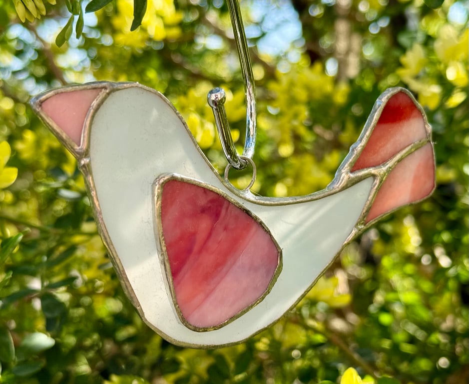 Stained Glass Dove Suncatcher - White body with pink-to-red multicolour wing
