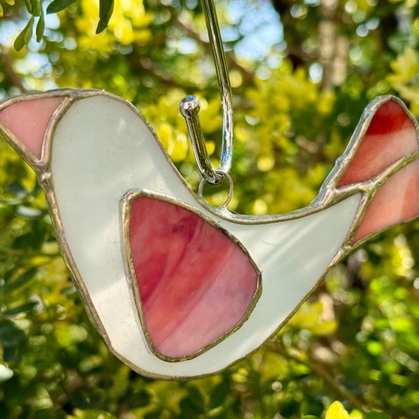 Stained Glass Dove Suncatcher - White body with pink-to-red multicolour wing