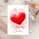 Red Love Heart Valentine's Card, Anniversary Card, Personalised, Customisable