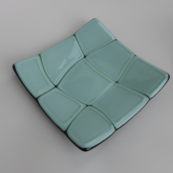 Fused Glass Square Shallow Dish, 15cm
