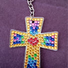 Cross diamanté keyring