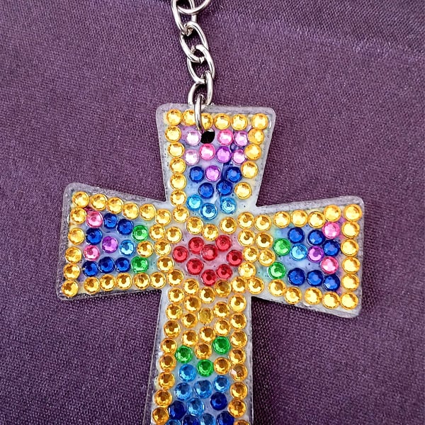 Cross diamanté keyring