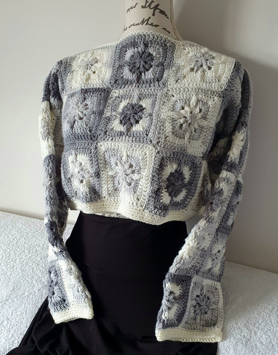 Granny square crop crochet jumper.