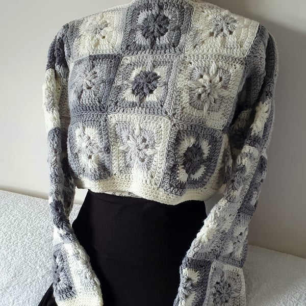 Granny square crop crochet jumper.