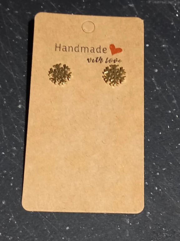 Snowflake Gold Snowflake Christmas stud earrings OOAK 1