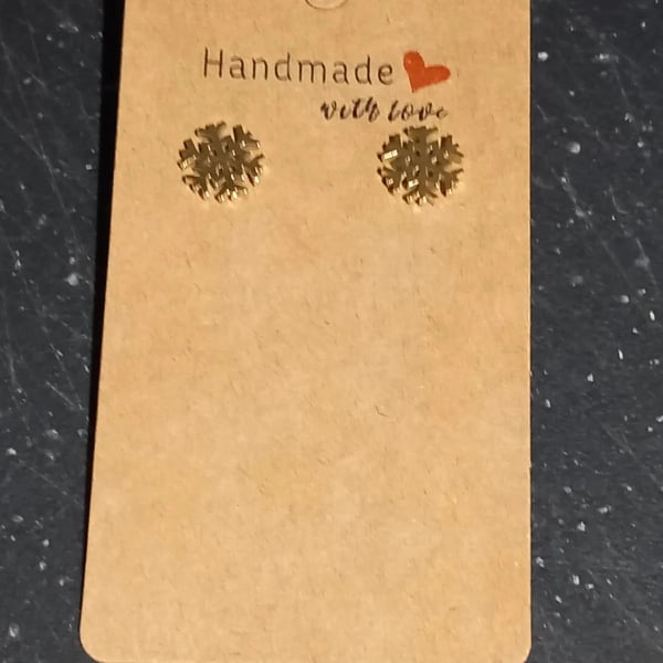 Snowflake Gold Snowflake Christmas stud earrings OOAK 1