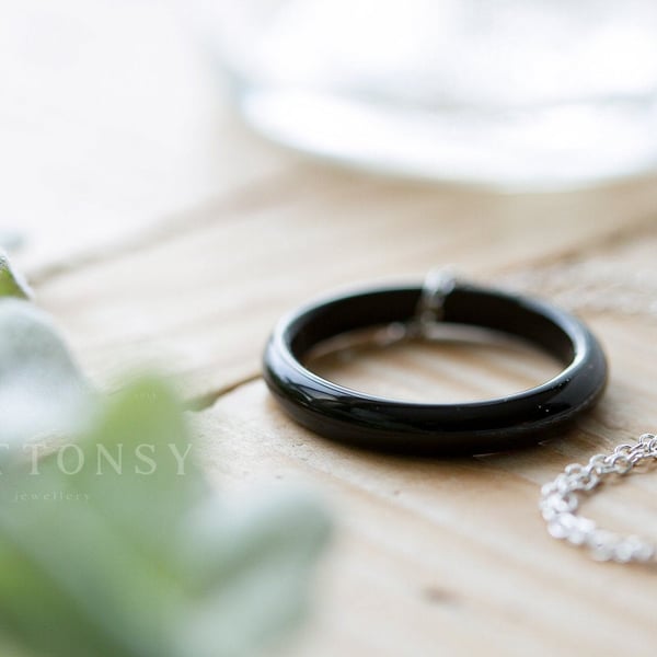 Minimalist Necklace Black Gift for Her Ring Necklace Summer Necklace Boho Neckla