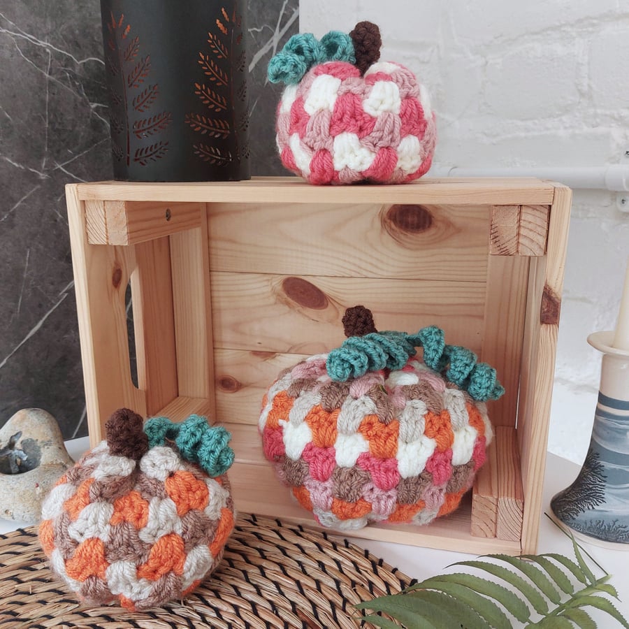 Crochet Set of 3 Pumpkins Autumnal Halloween Decor