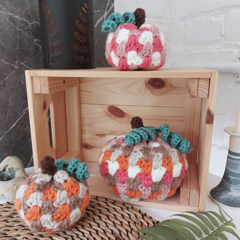 Crochet Set of 3 Pumpkins Autumnal Halloween Decor