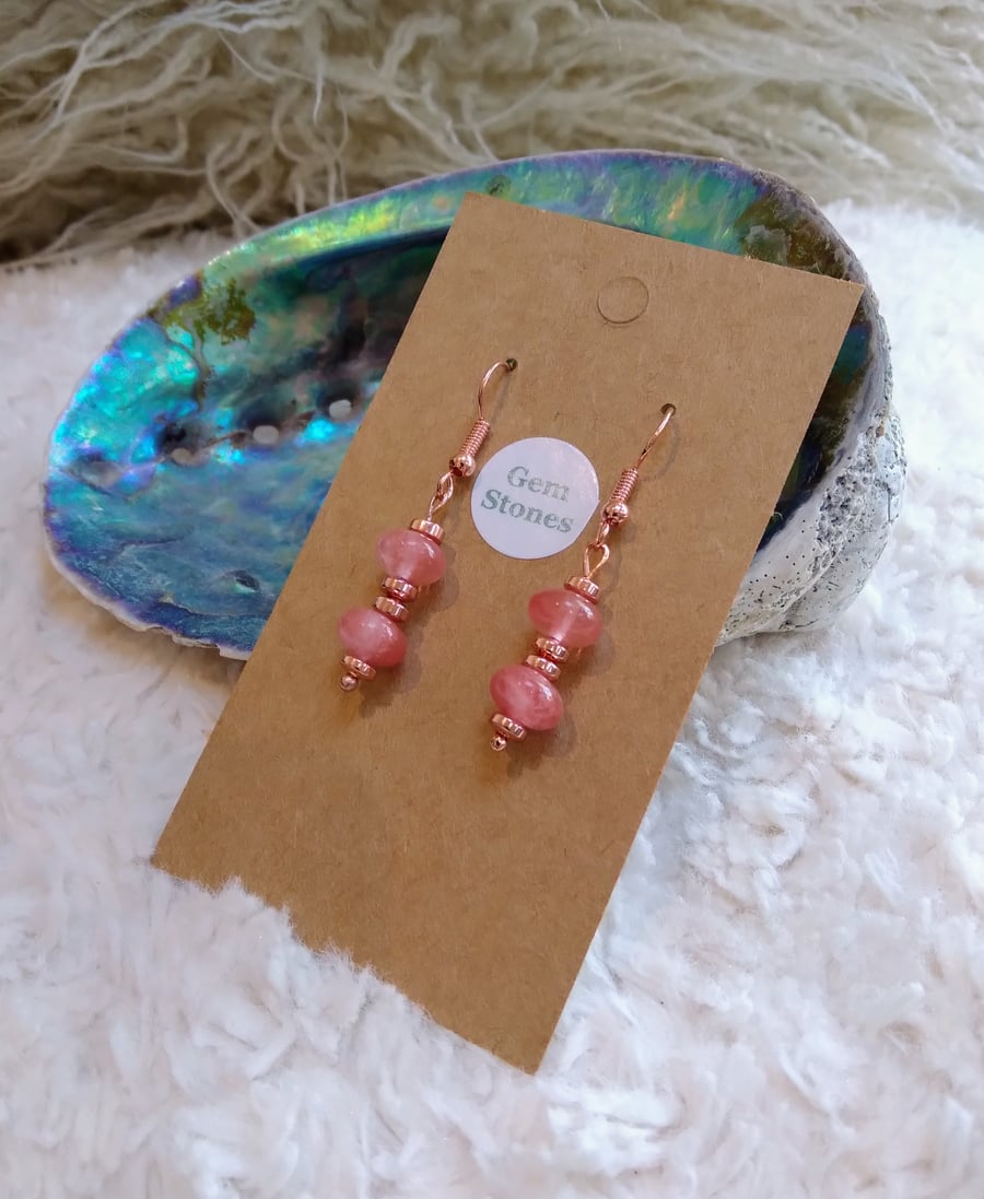 Sweet smooth TOURMALINE gemstone and rose-gold EARRINGS