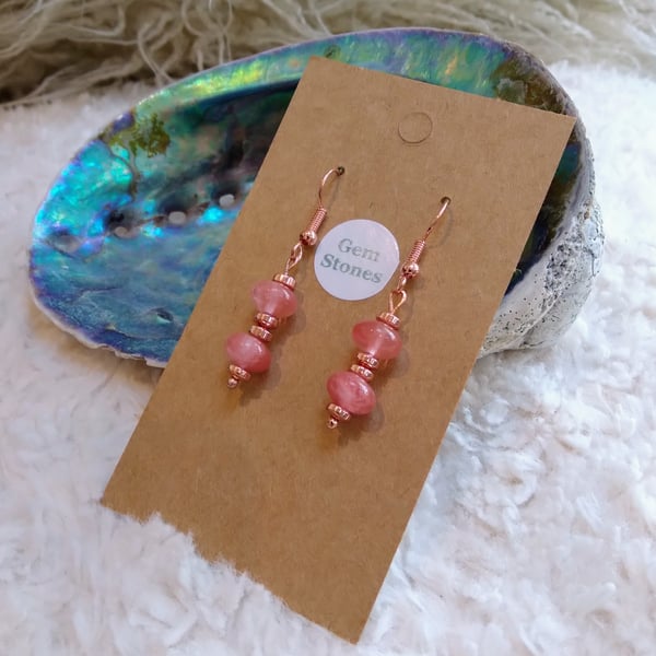 Sweet smooth TOURMALINE gemstone and rose-gold EARRINGS