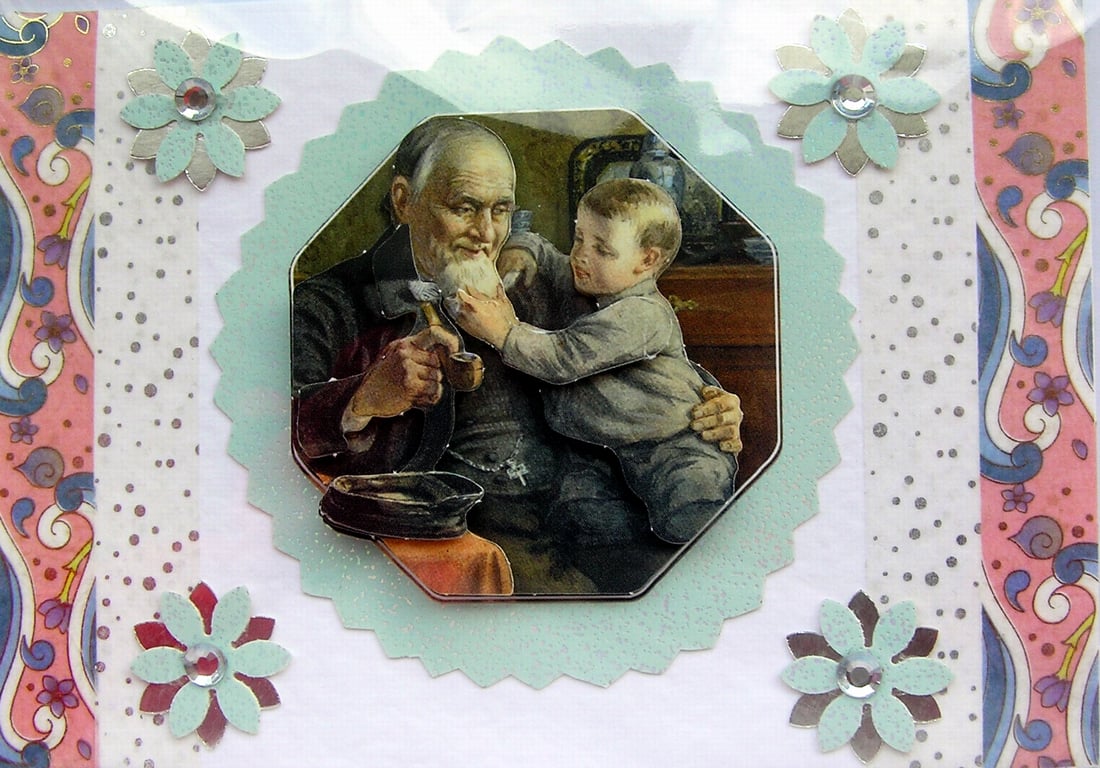 Vintage Style Grandpa Hugs - Hand Crafted 3D Decoupage Card - Blank 2946