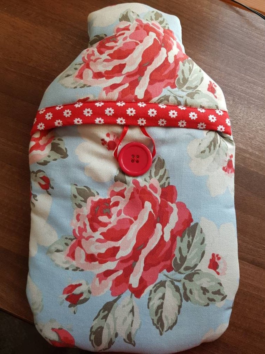 Cath Kidston Rose fabric hot water bottle cover (with bottle)
