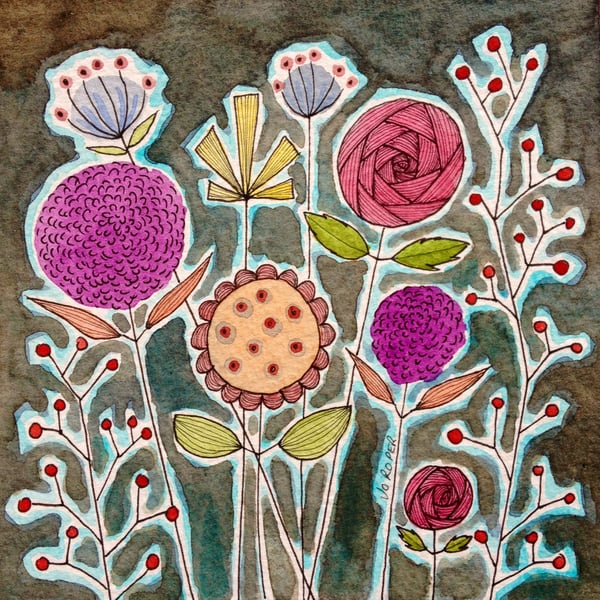 an ORIGINAL Floral PAINTING 5X5 by Jo Roper Art - Folksy