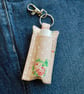 Key ring lip balm holder pink floral fabric keyring 