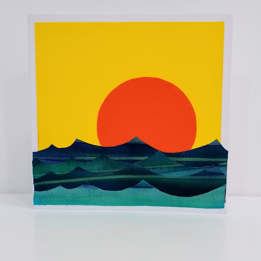Handmade Bright Orange Setting Sun - Sunset - Blank Greetings Card