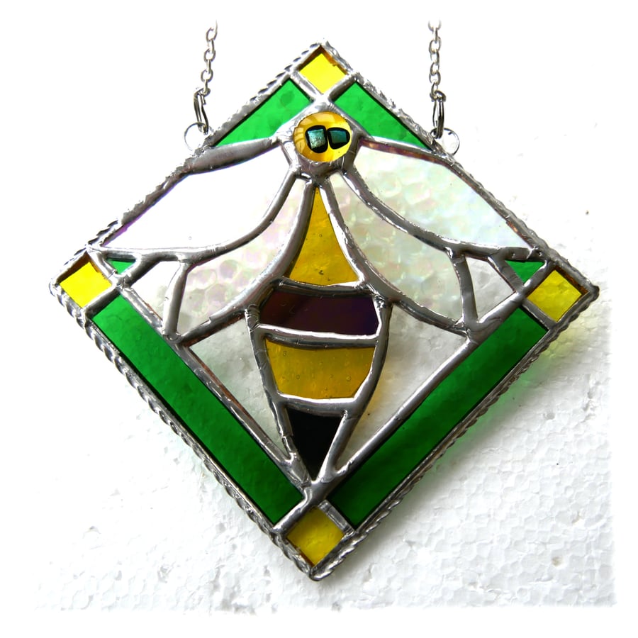 Bee Framed Stained Glass Suncatcher Tile 004