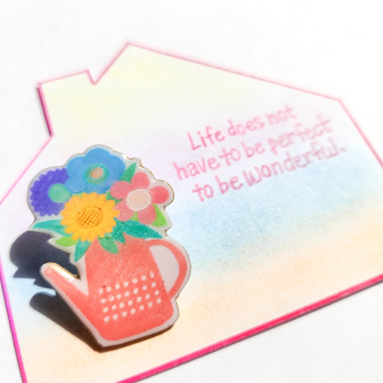 Hand-painted Shrink Plastic Brooch with hand-coloured card