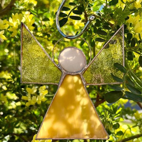 Stained Glass Triangle Angel - Buttery-yellow with pale golden wings