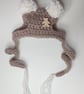 dog puppy pompom hat with ear holes Small-Medium hand crochet 