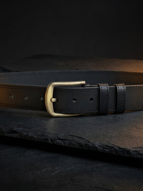 Black Full Grain Double-Stitched Leather Belt Mens Saddlery Belt 38mm UK