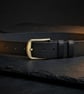 Black Full Grain Double-Stitched Leather Belt Mens Saddlery Belt 38mm UK