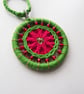 Christmas Decoration, Dorset Button, Green, Red, Gold, Red Beads, Handmade - Image 4