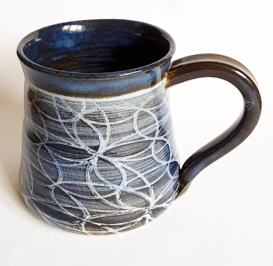 Blue Patterned Mug - Hand Thrown Stoneware Ceramic Mug