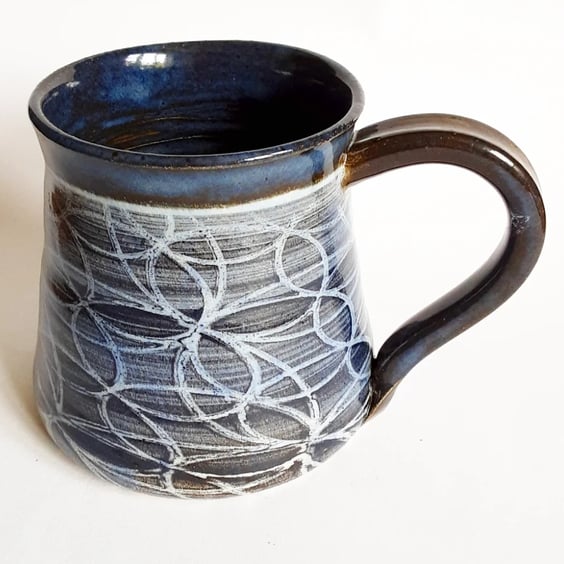 Blue Patterned Mug - Hand Thrown Stoneware Ceramic Mug