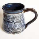 Blue Patterned Mug - Hand Thrown Stoneware Ceramic Mug