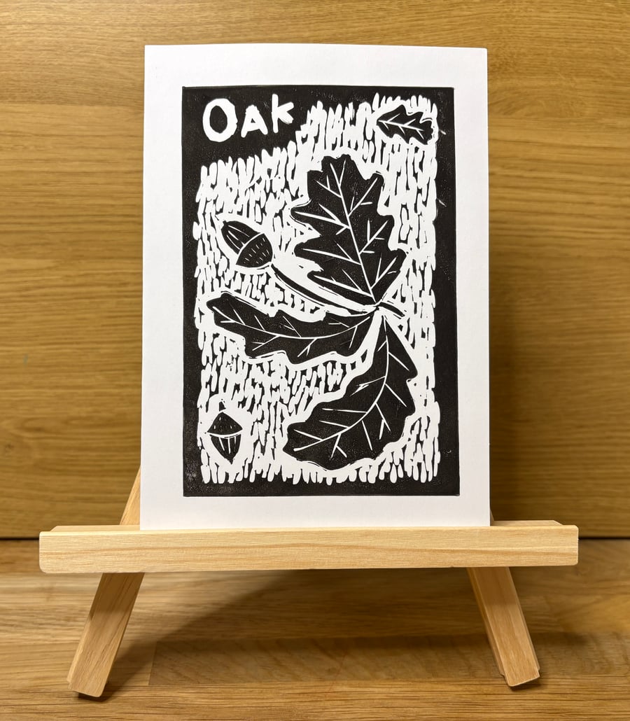 Oak Leaf Lino Print Greeting Card