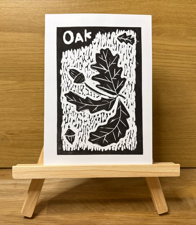 Oak Leaf Lino Print Greeting Card