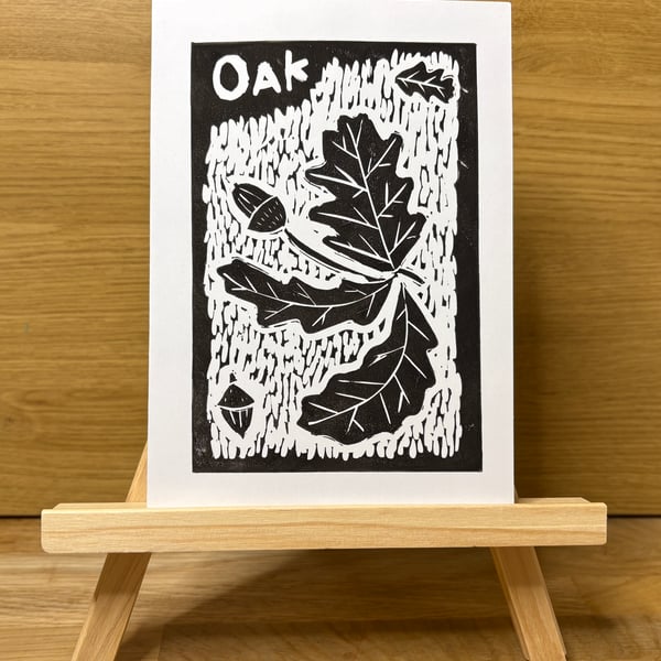 Oak Leaf Lino Print Greeting Card