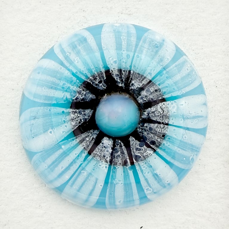 Fused Glass Blue and White Flower Brooch
