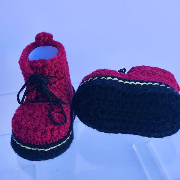 DM style baby booties, Crochet booties, Doc martin boots, RED boots